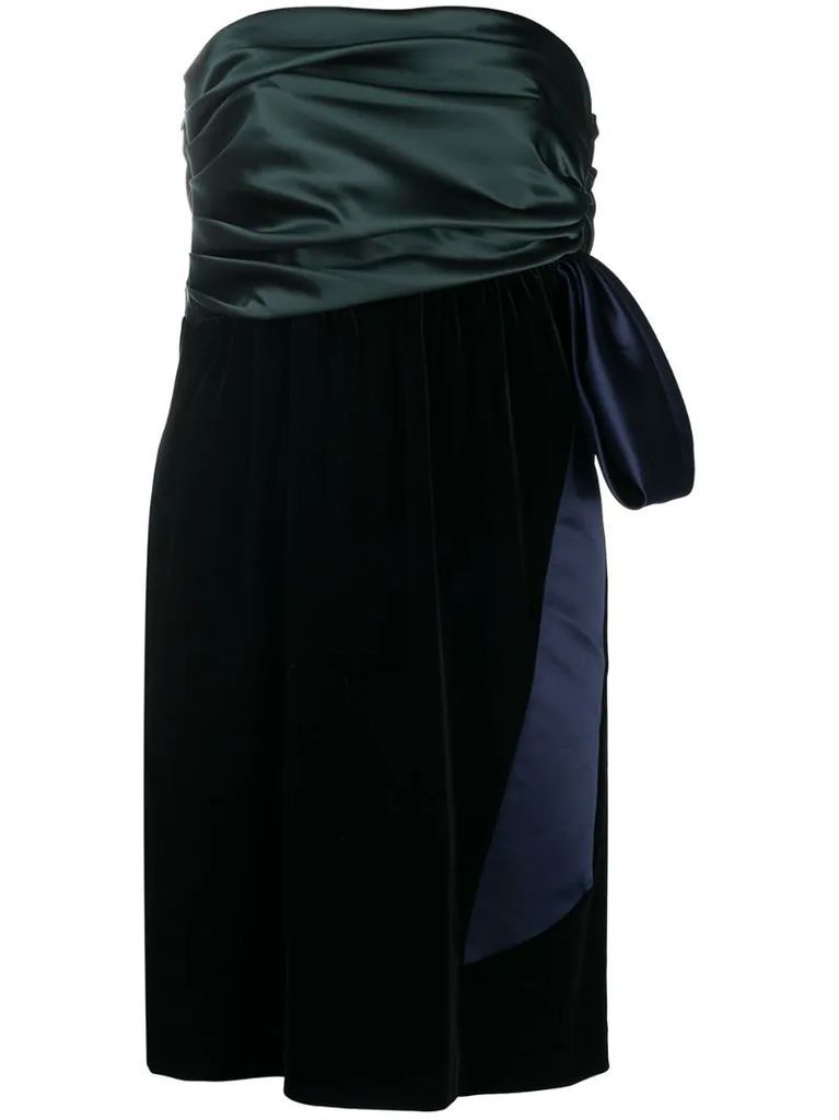 velvet and satin strapless mini dress