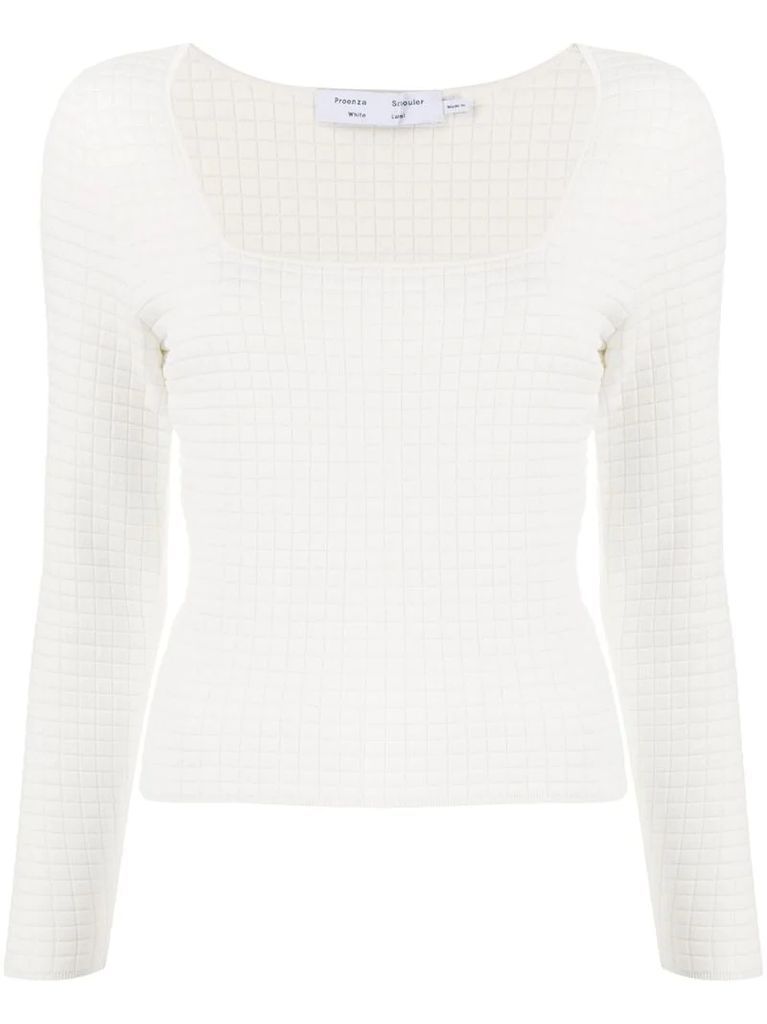 quilted-knit square-neck top