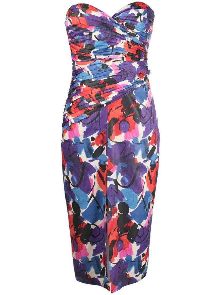 abstract print front slit dress
