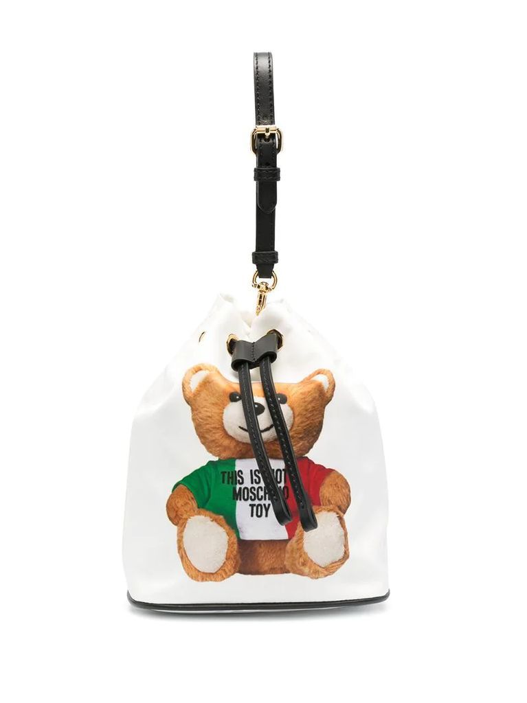 Teddy motif logo-print bucket bag