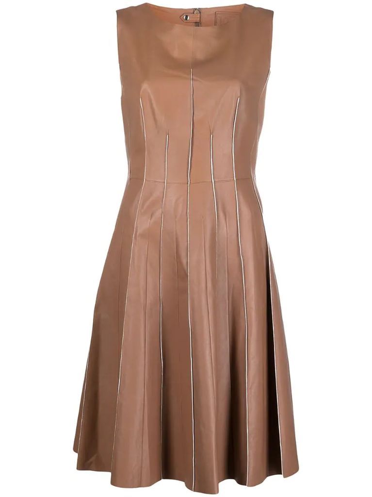 belted flared leather dress