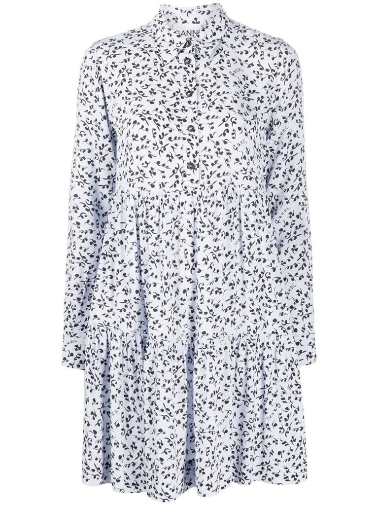 floral print pleated shirt dress