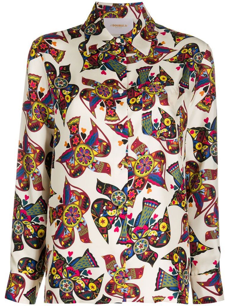 abstract print silk shirt