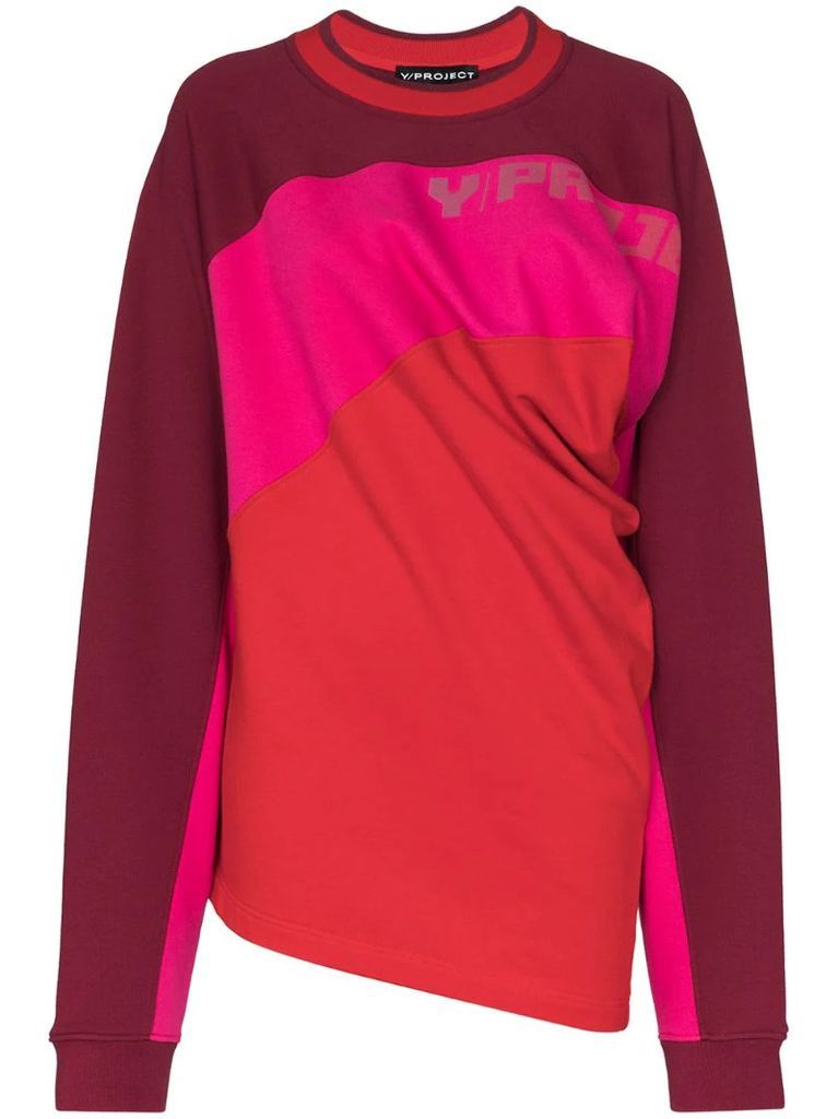 twisted-front colour-block jumper