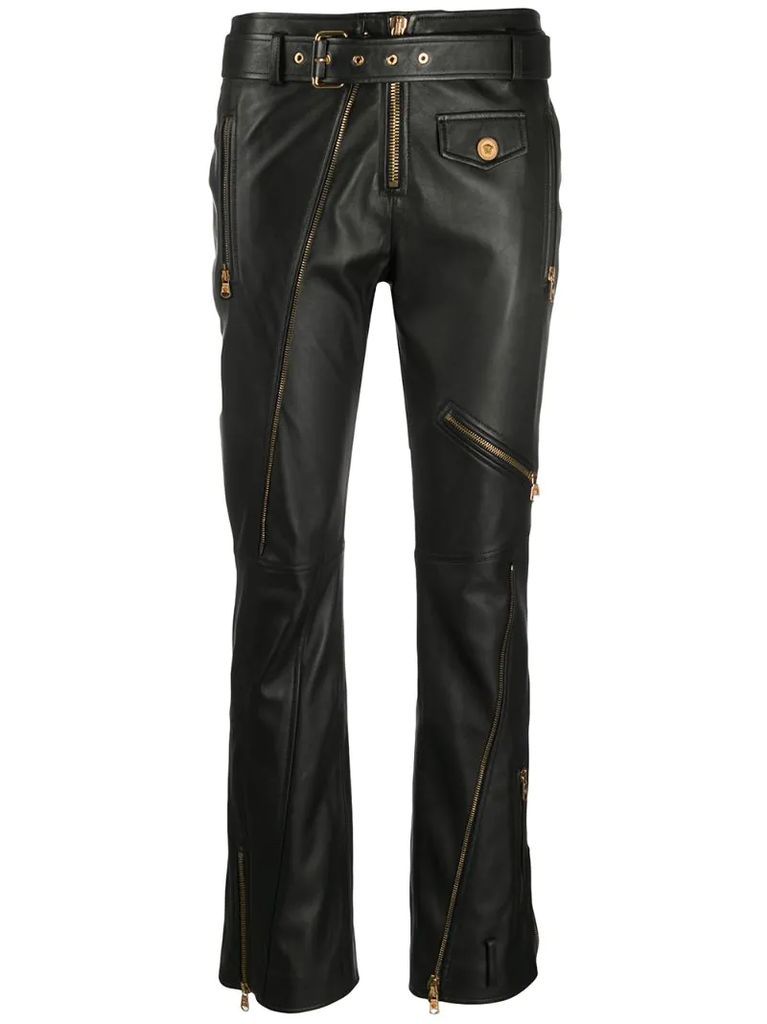zip-detailing leather trousers