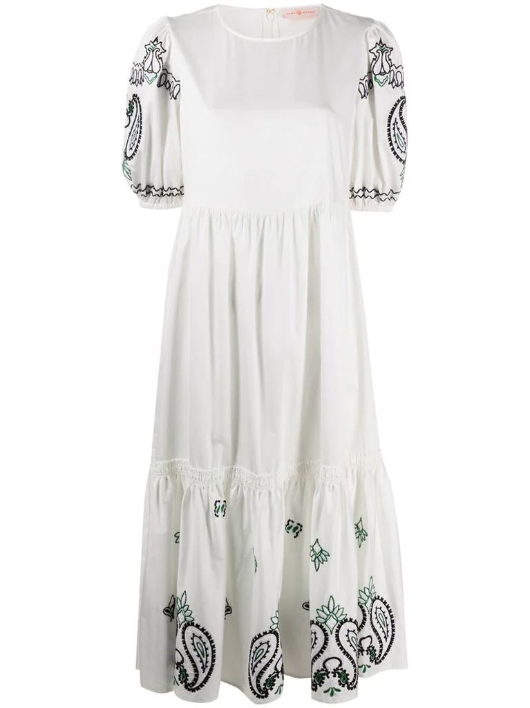 paisley embroidery tiered dress