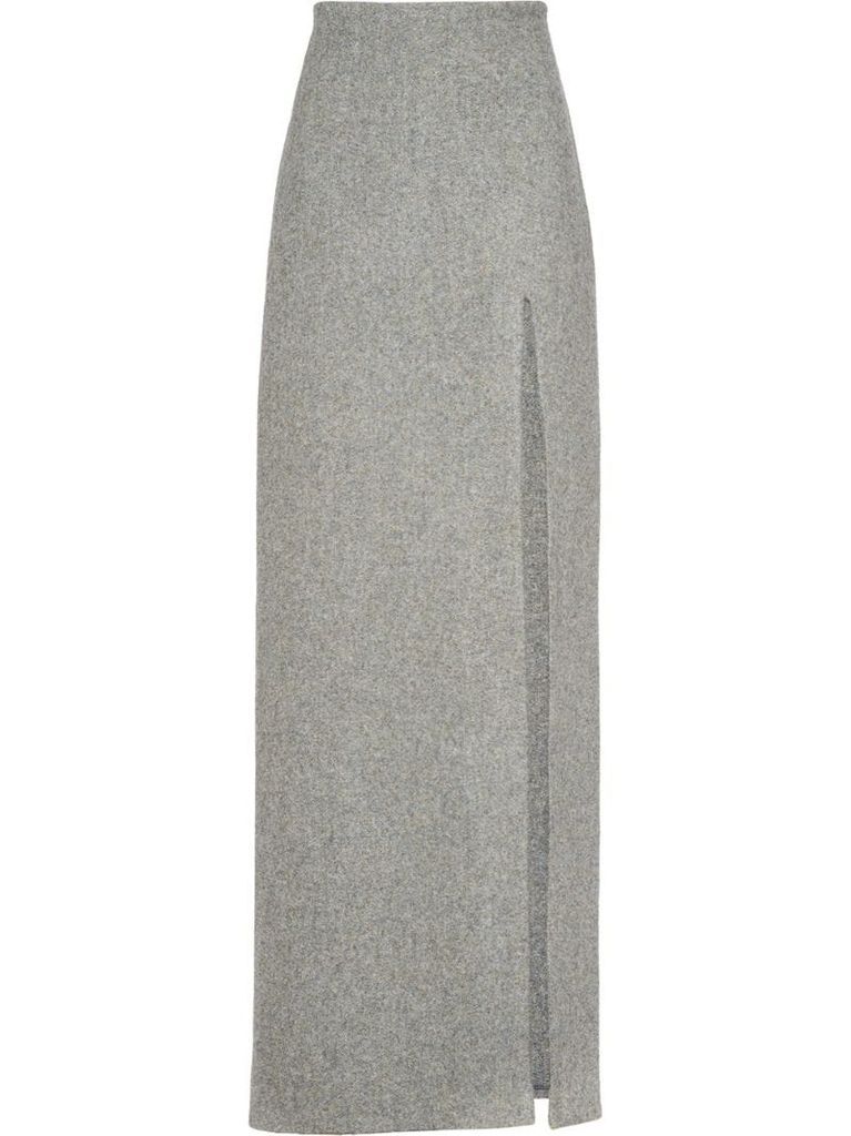 side-slit wool skirt