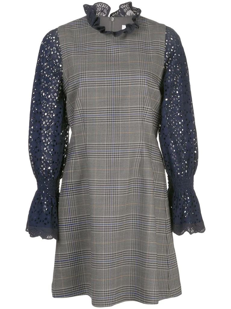 contrasting sleeve checked dress