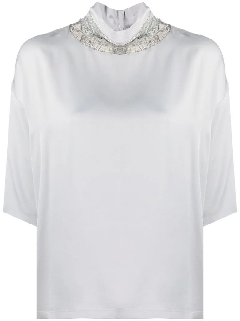 lace collar short sleeve blouse