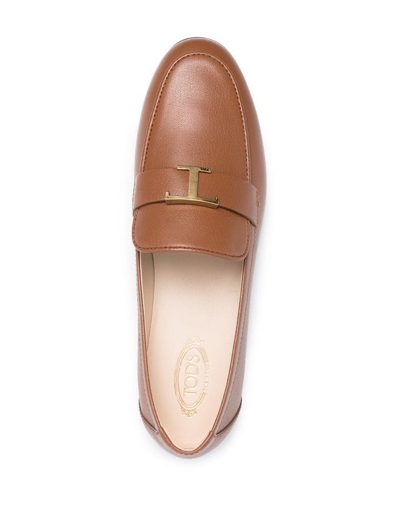 T plaque almond-toe loafers