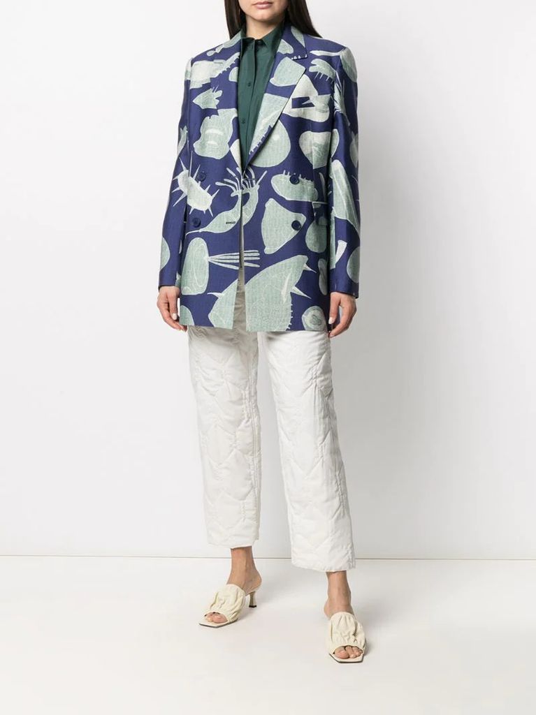 abstract pattern belted blazer