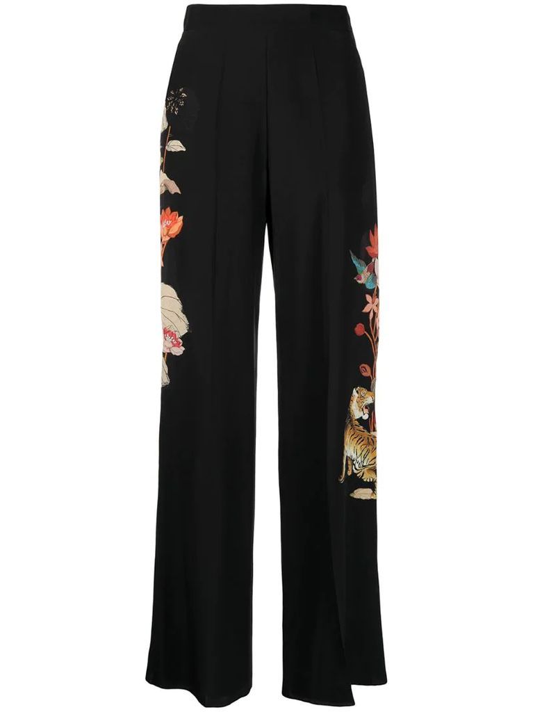 Tiger print flared trousers