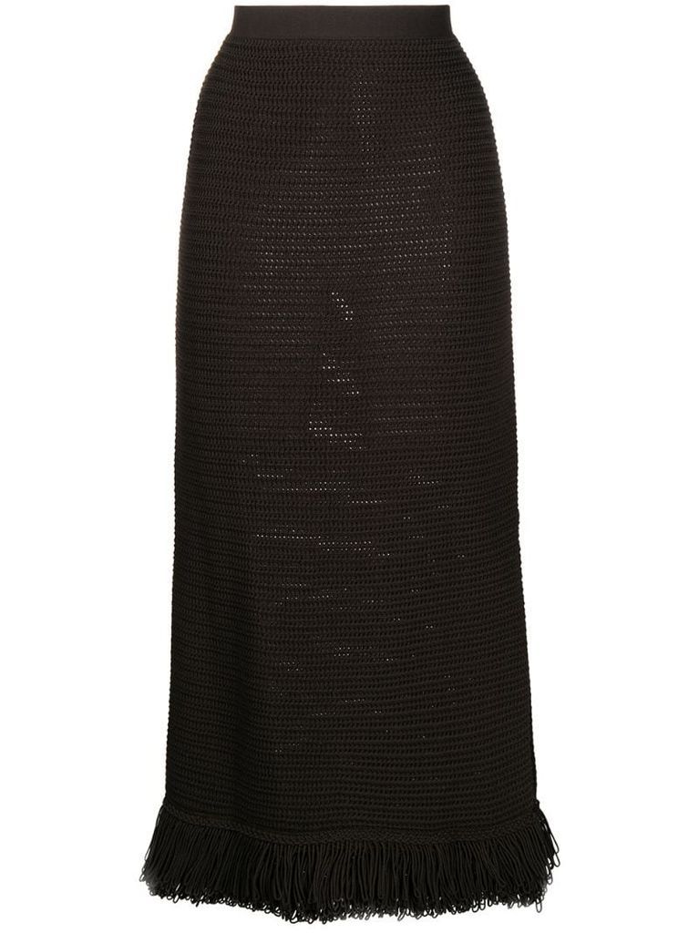high-waisted knitted midi skirt