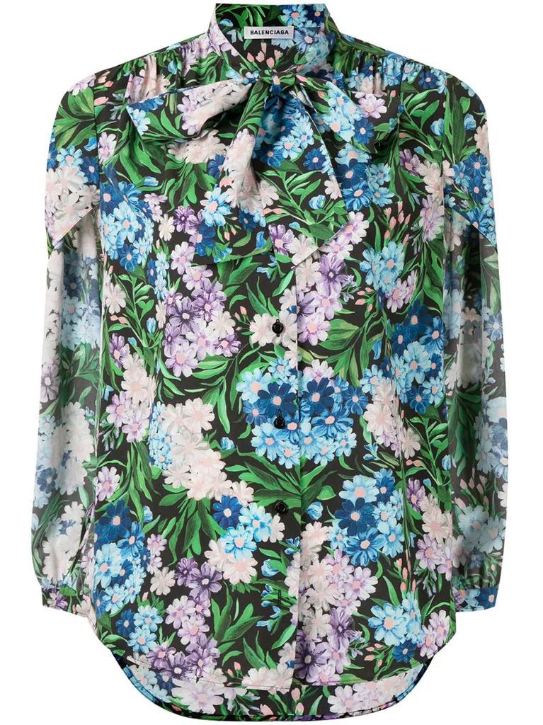 floral-print detachable sleeves shirt