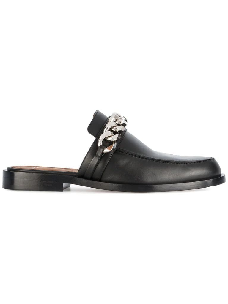 Black Chain Leather Mules