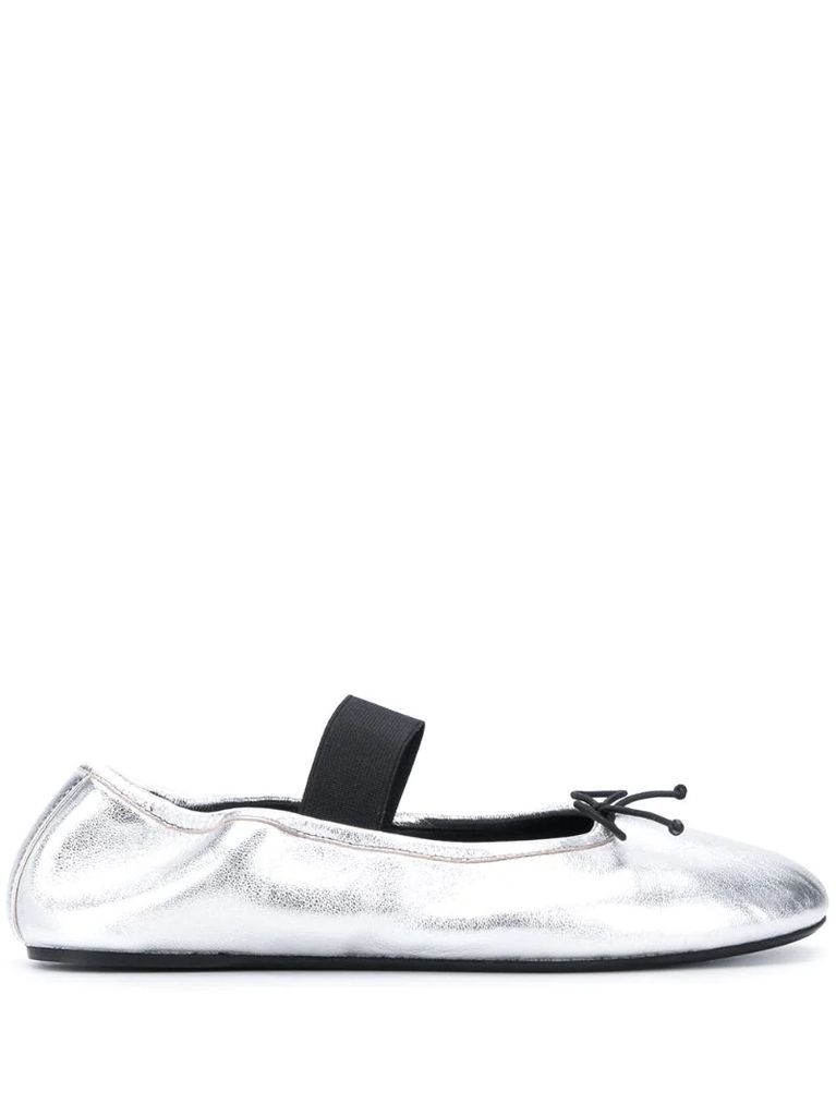 metallic-effec ballerina shoes