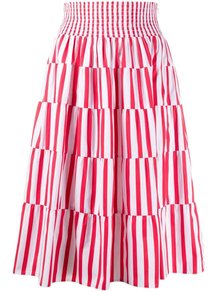 striped tiered midi skirt