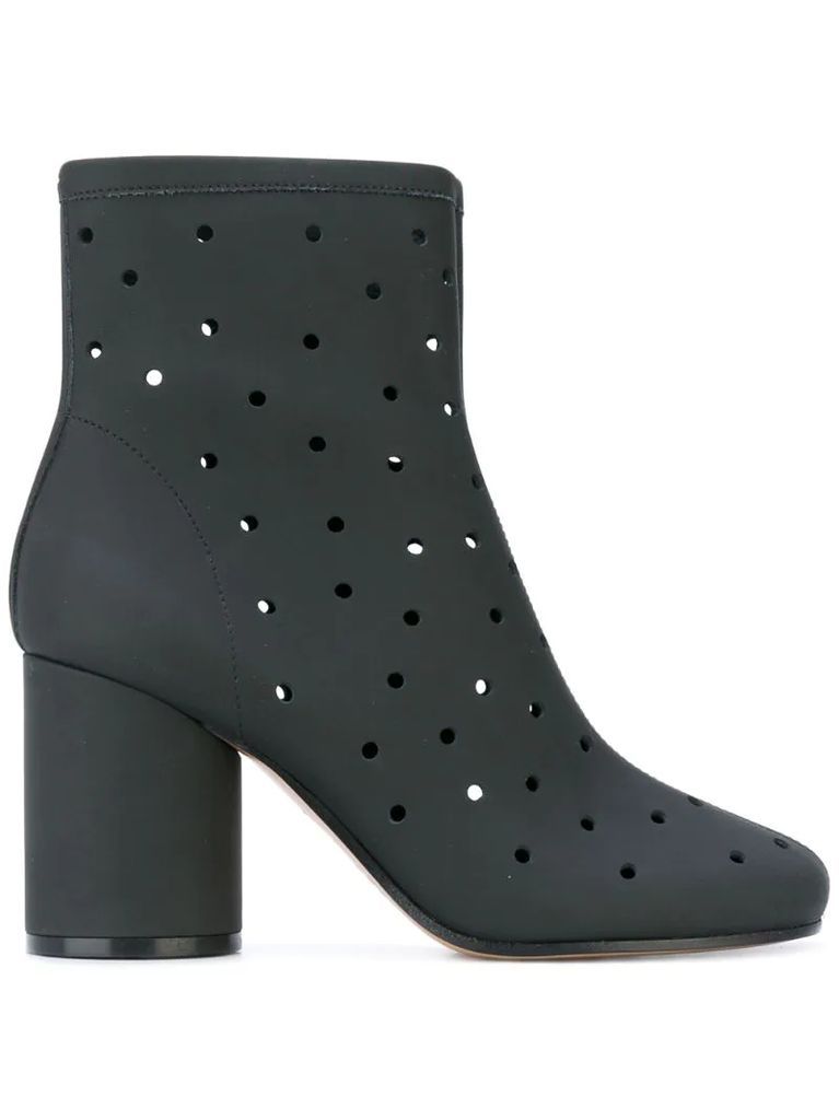 hole punch mid-heel ankle boots