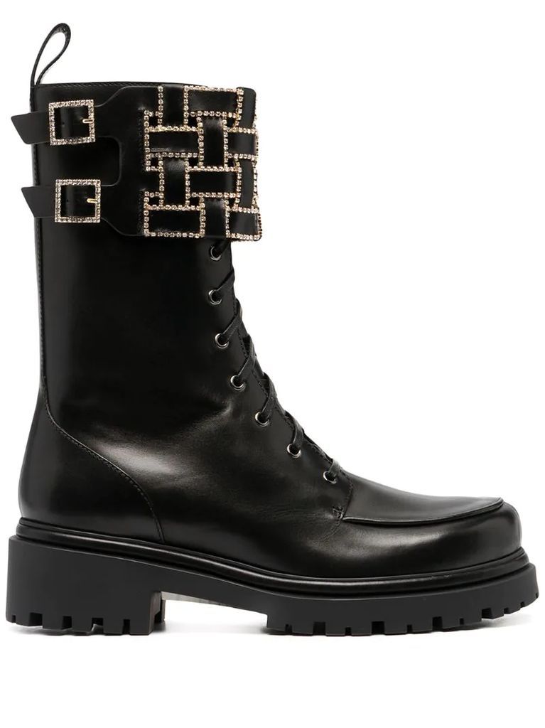 embellished grid strap boots