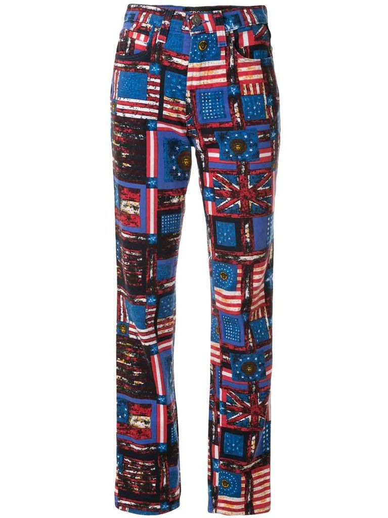 flag print straight-leg jeans