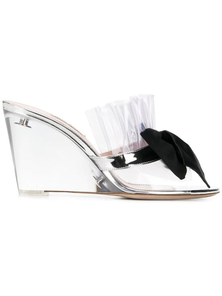 clear and black bow 85 PVC mules