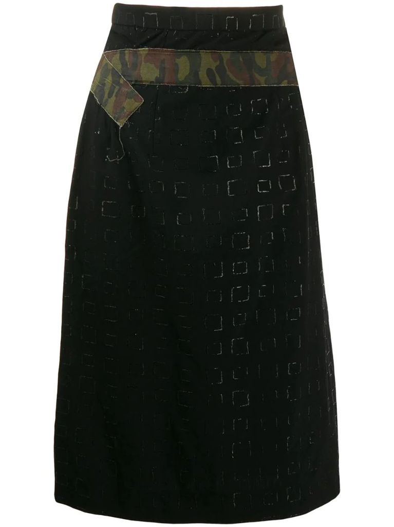 2000's embossed squared belted skirt