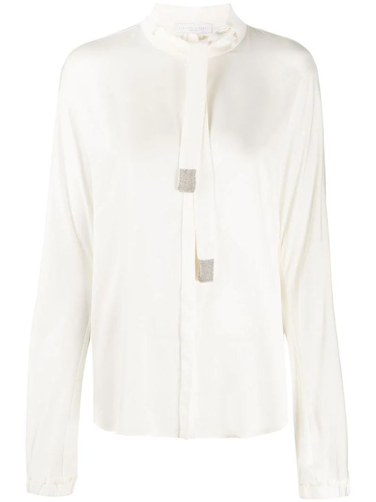 tab-embellished twill blouse