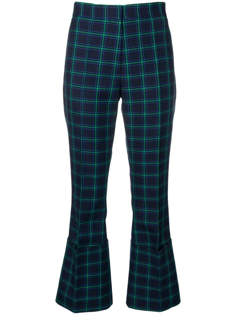 checked tailored turn-up trousers