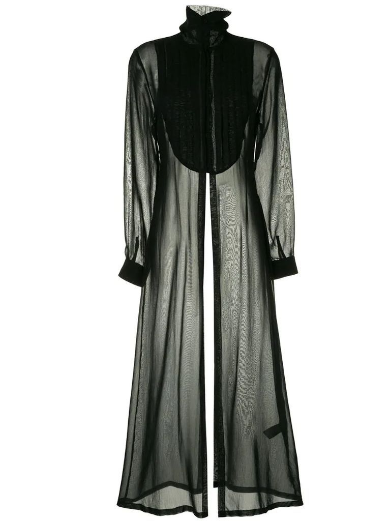 long-sleeved pleated bib dress
