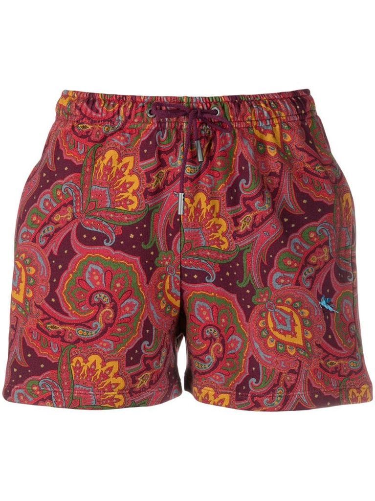 paisley-print drawstring-waist shorts