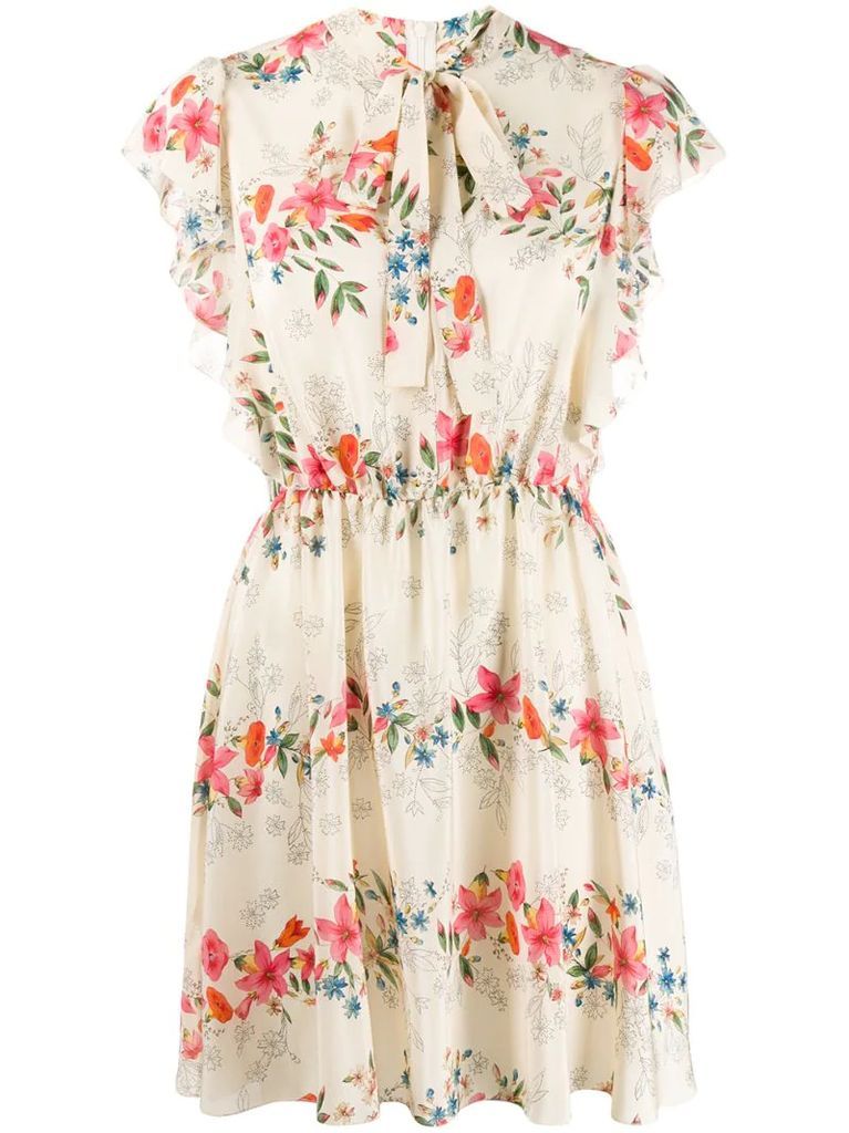 frilled floral print dress