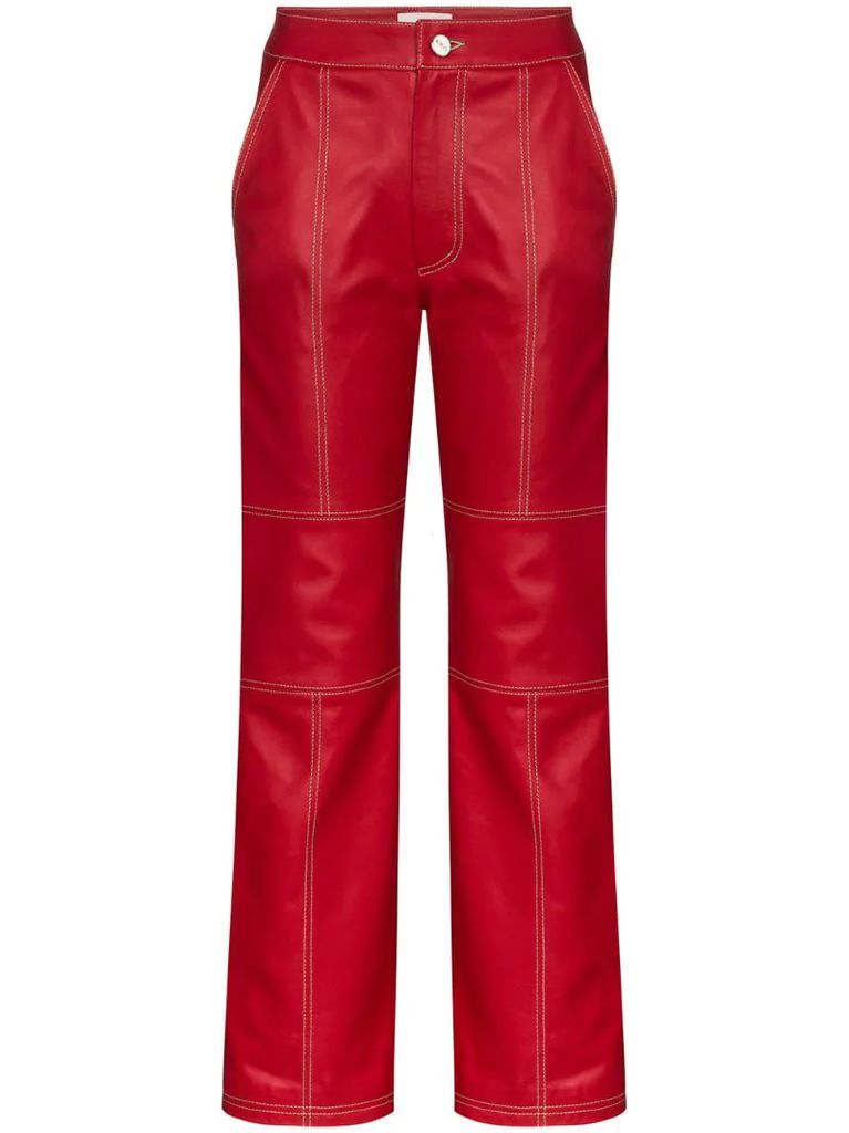 leather straight-fit trousers