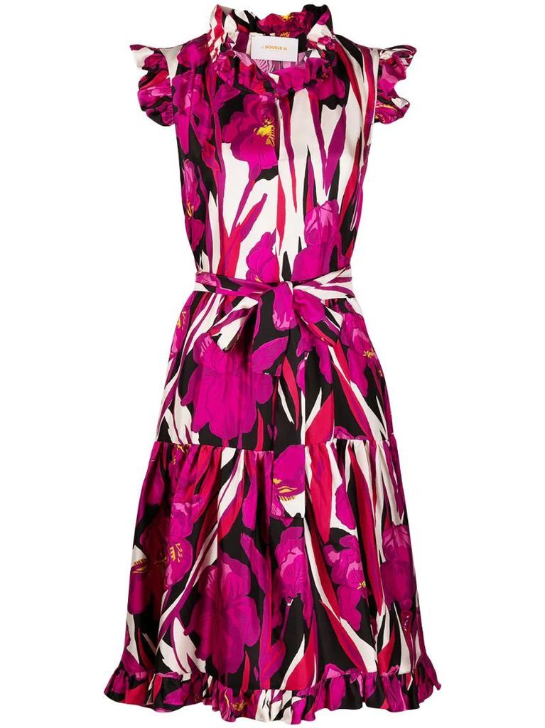 ruffled floral-print silk dress
