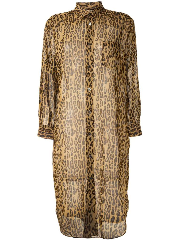semi-sheer leopard print shirt dress