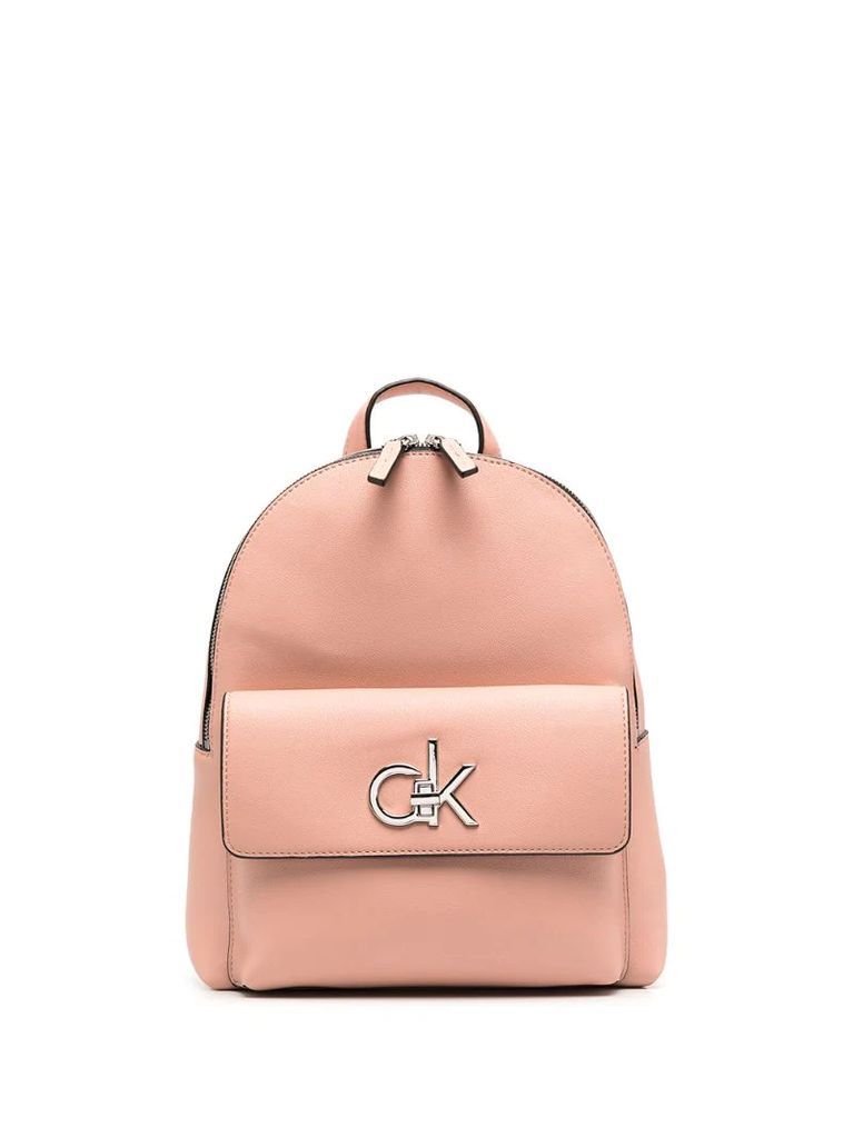 logo-plaque faux-leather backpack