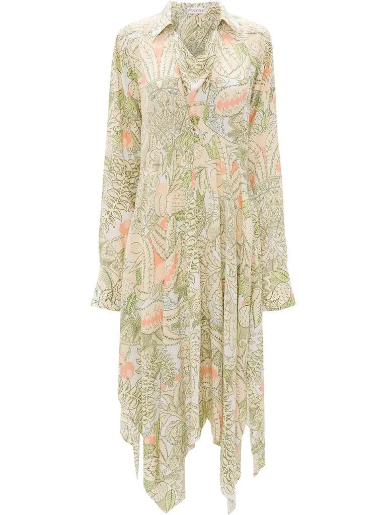 asymmetric floral shirt dress