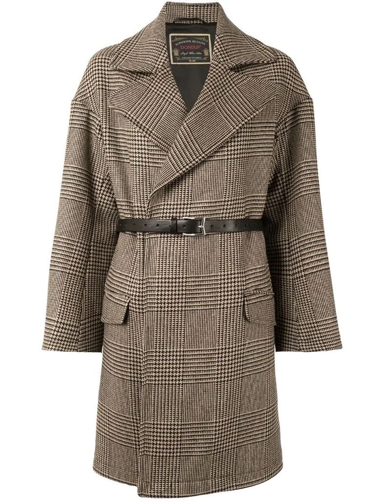 check print belted coat