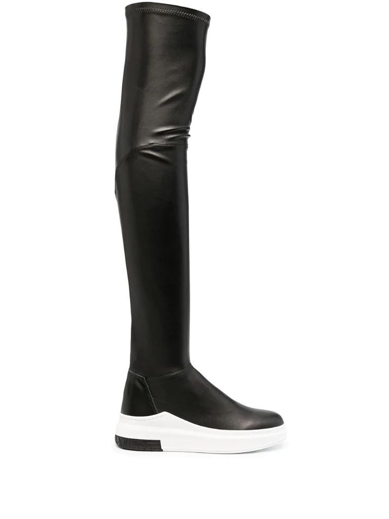 thigh-high leather boots