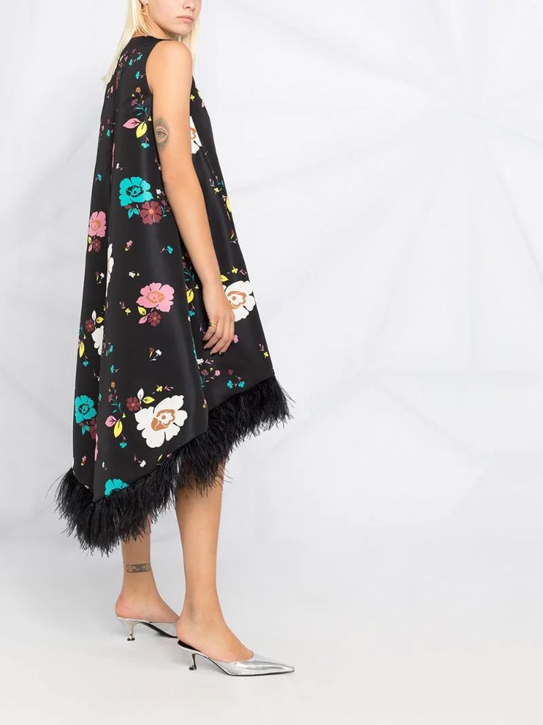 La Scala feather-trimmed dress