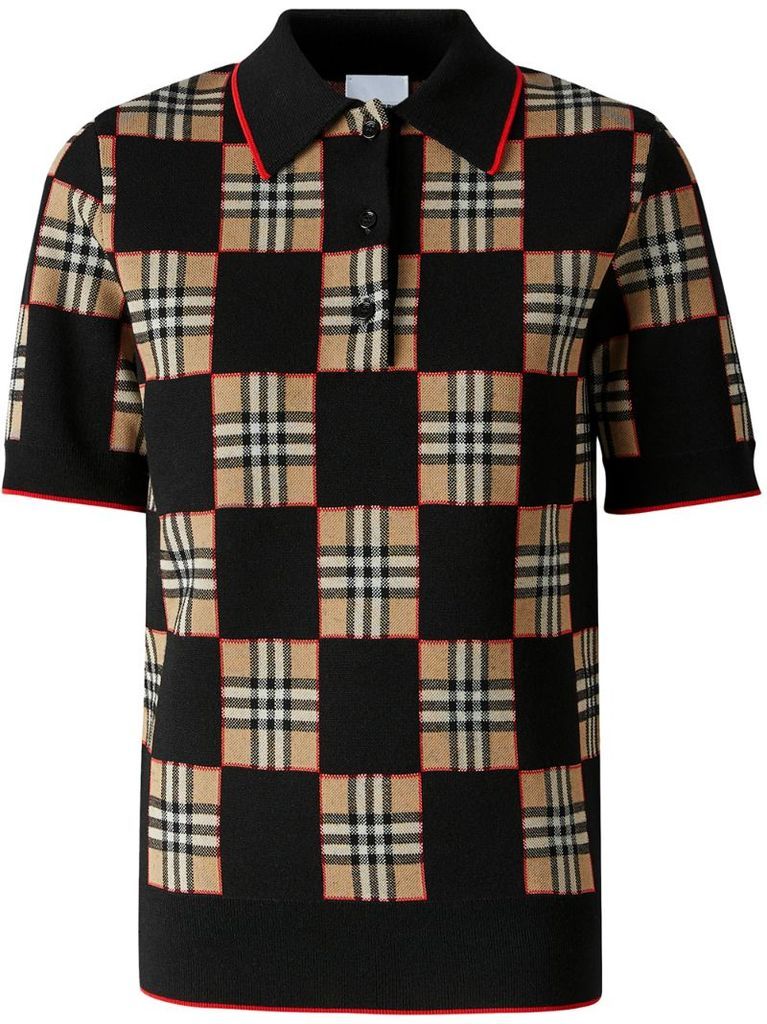 checker jacquard polo shirt