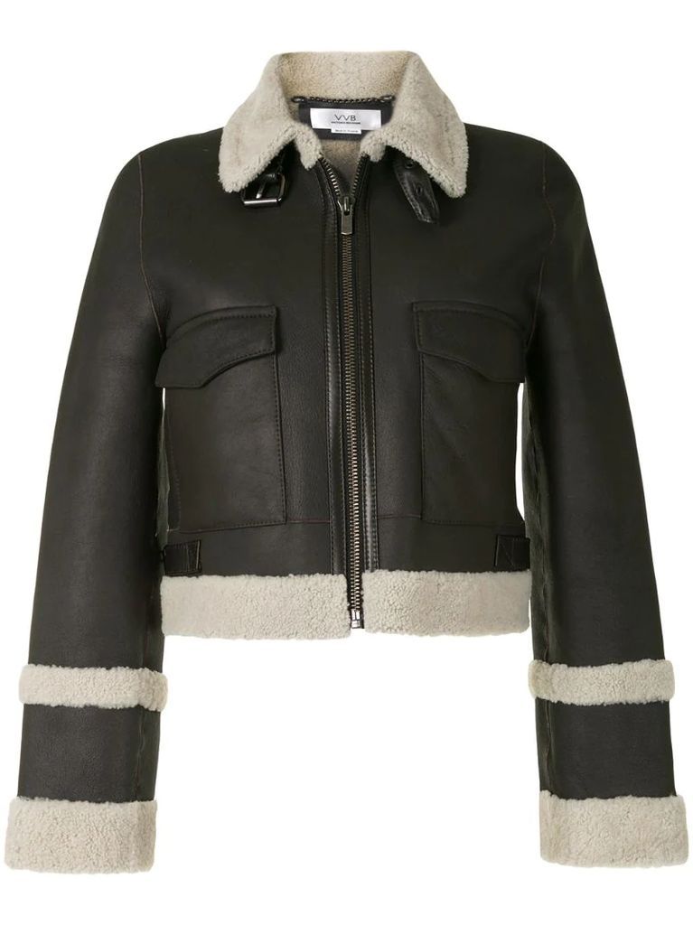 shearling-trim leather jacket