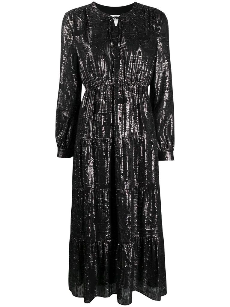 metallic-tone long-sleeved midi dress