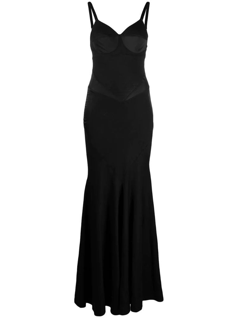 panelled silk evening gown