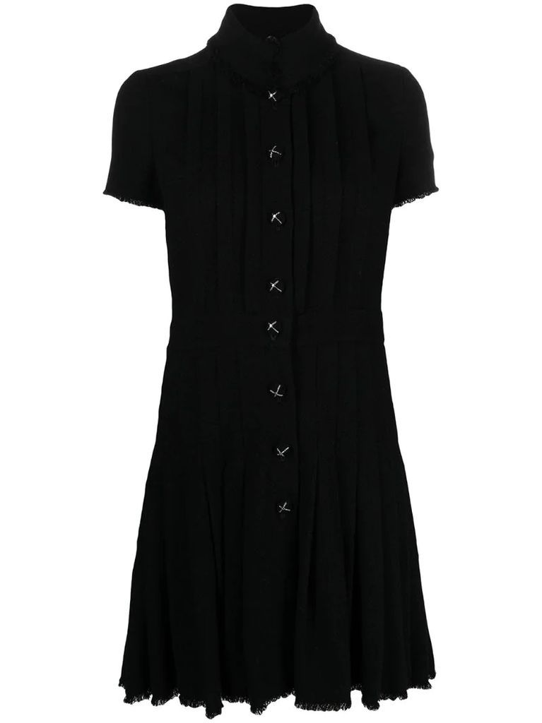 stand-up collar pleated dress