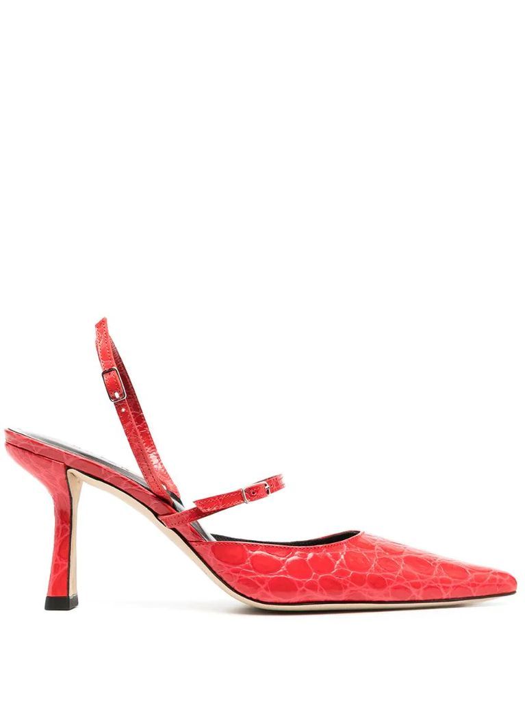 crocodile embossed slingback pumps