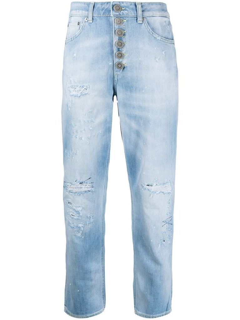 distressed-effect mid-rise cropped jeans