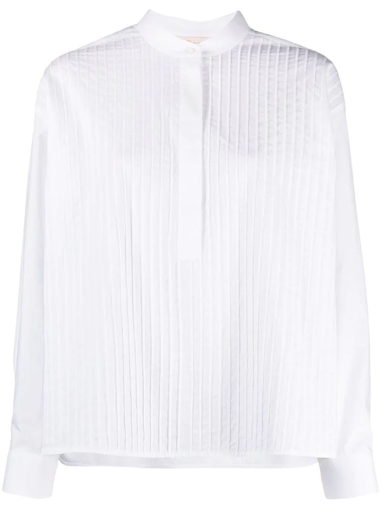 pleated long-sleeve blouse