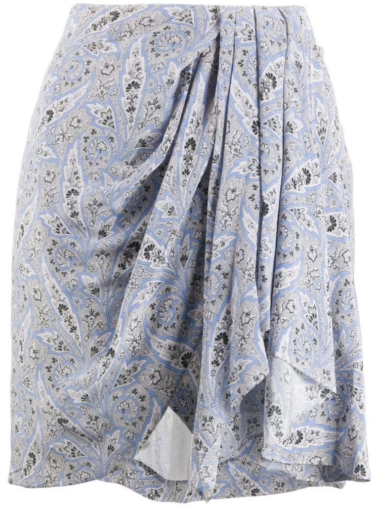 paisley draped mini silk skirt