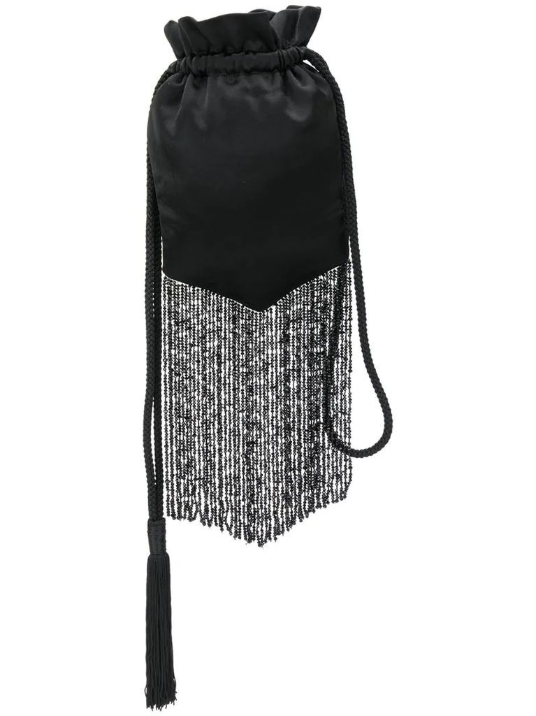 Cascade beaded fringed pouch