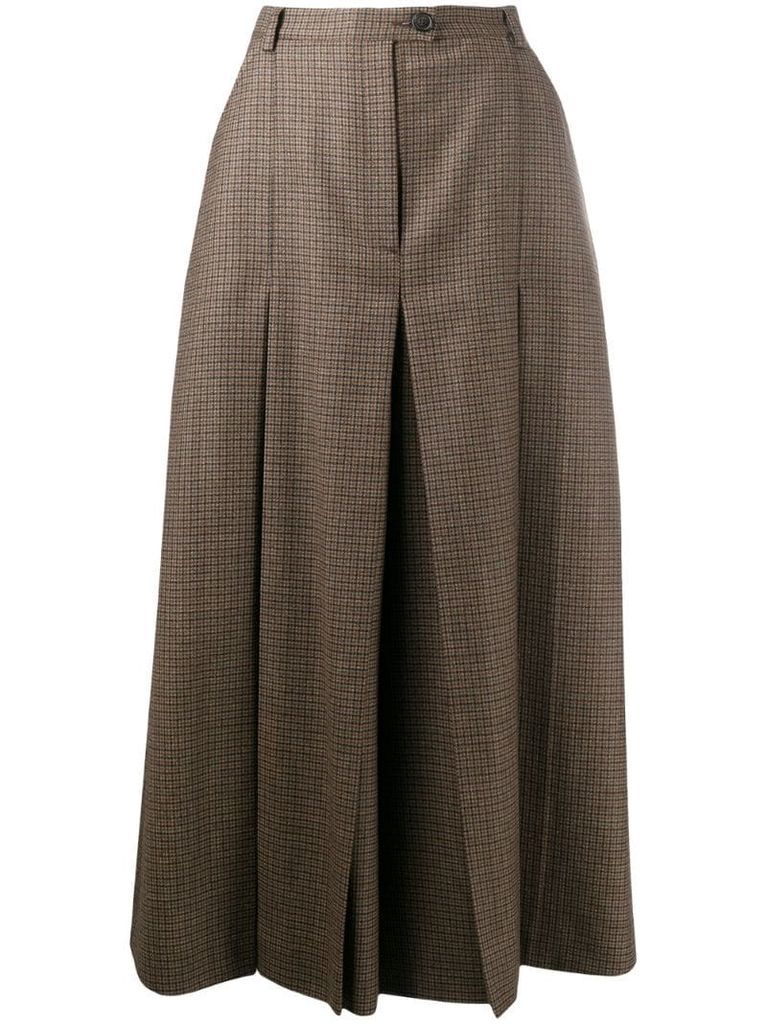 check pleated mid-length skirt